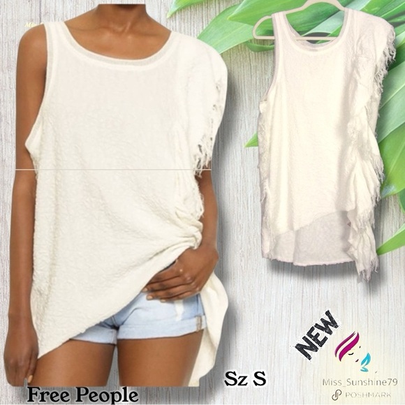 Free People NEW - Sz S - Treat Me Tender - Tank Top Ivory - Flowy - unique - Picture 8 of 9